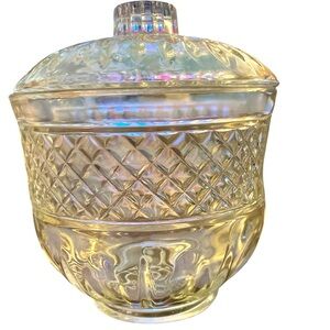 Vintage Clear Diamond Cut Glass Ice Bucket with lid.